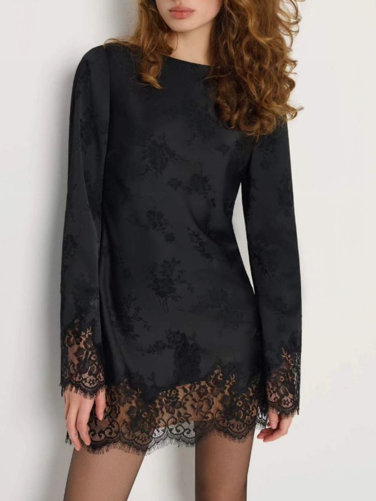 Reformation Blanche Mini Dress Small Black Jacquard French Lace Cocktail